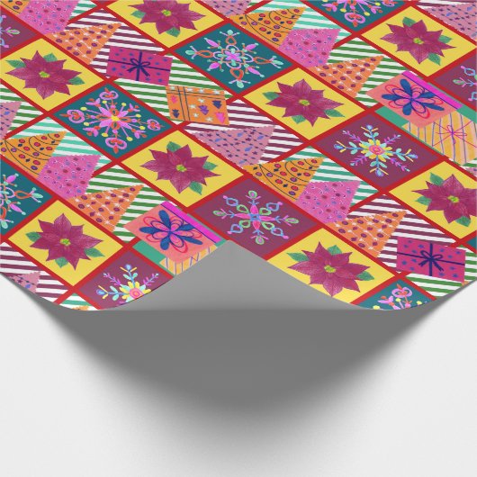 wintervakantie-patchwork cadeaupapier (Hoek)