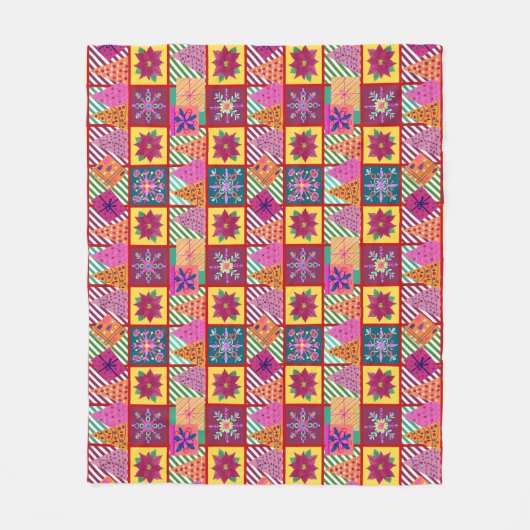 wintervakantie-patchwork fleece deken (Voorkant)