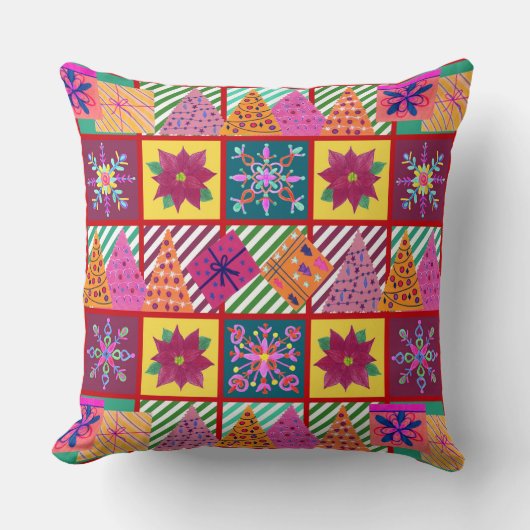 wintervakantie-patchwork kussen (Voorkant)