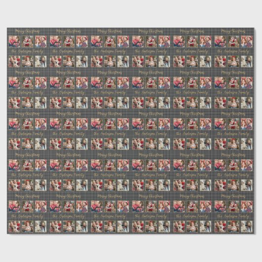 Wintervakantie Plaid Grijs Goud Custom 6 Foto's Cadeaupapier (Vlak)