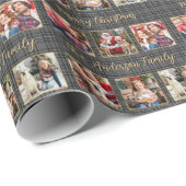 Wintervakantie Plaid Grijs Goud Custom 6 Foto's Cadeaupapier (Rol Hoek)