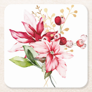Wintervakantie rode poinsettia waterverf bloemen kartonnen onderzetters