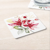Wintervakantie rode poinsettia waterverf bloemen kartonnen onderzetters (Schuin)