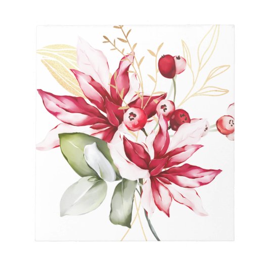 Wintervakantie rode poinsettia waterverf bloemen notitieblok (Voorkant)