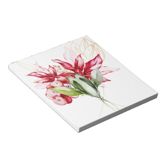 Wintervakantie rode poinsettia waterverf bloemen notitieblok (Schuin)