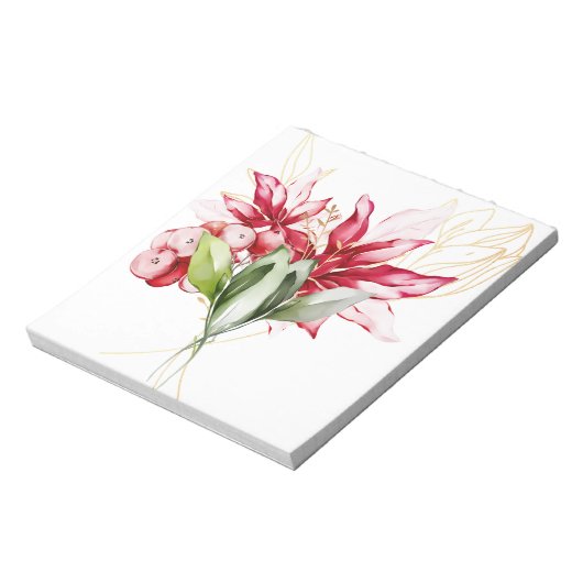 Wintervakantie rode poinsettia waterverf bloemen notitieblok (Linkerzijde)