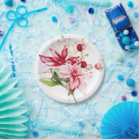 Wintervakantie rode poinsettia waterverf bloemen papieren bordje (Feest)