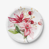 Wintervakantie rode poinsettia waterverf bloemen papieren bordje (Voorkant)