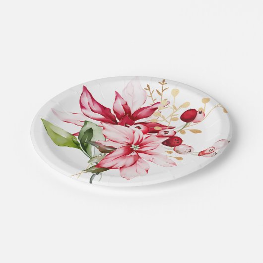 Wintervakantie rode poinsettia waterverf bloemen papieren bordje (Gekanteld)