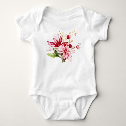 Wintervakantie rode poinsettia waterverf bloemen romper (Voorkant)