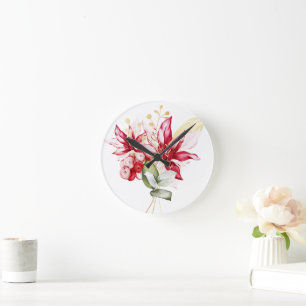 Wintervakantie rode poinsettia waterverf bloemen ronde klok