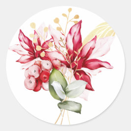 Wintervakantie rode poinsettia waterverf bloemen ronde sticker