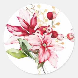 Wintervakantie rode poinsettia waterverf bloemen ronde sticker