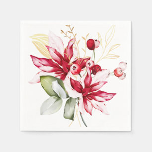 Wintervakantie rode poinsettia waterverf bloemen servet