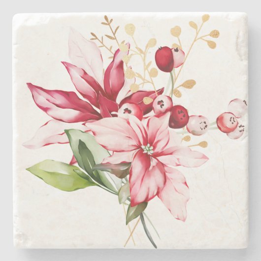 Wintervakantie rode poinsettia waterverf bloemen stenen onderzetter (Voorkant)