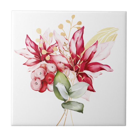 Wintervakantie rode poinsettia waterverf bloemen tegeltje (Voorkant)