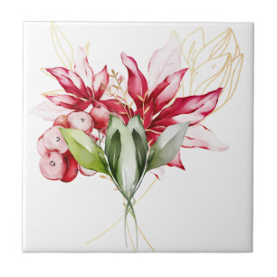 Wintervakantie rode poinsettia waterverf bloemen tegeltje
