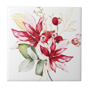 Wintervakantie rode poinsettia waterverf bloemen tegeltje
