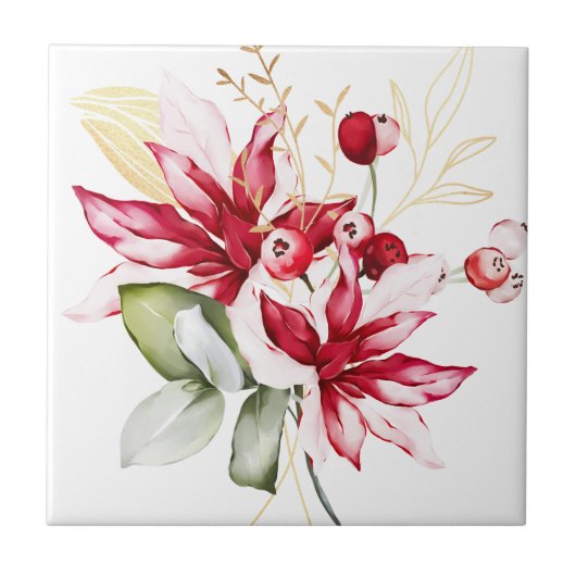 Wintervakantie rode poinsettia waterverf bloemen tegeltje (Voorkant)