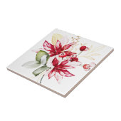 Wintervakantie rode poinsettia waterverf bloemen tegeltje (Zijkant)