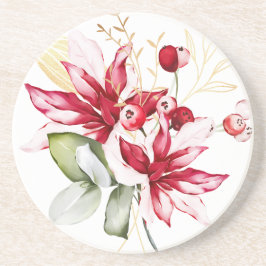 Wintervakantie rode poinsettia waterverf bloemen zandsteen onderzetter