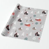 Wintervakantie schattig patroon modern nordic grey cadeaupapier (Uitgerold)