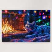 Wintervakantie schattige kat kerstverlichting legpuzzel (Horizontaal)