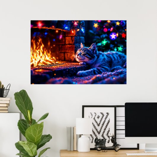 Wintervakantie schattige kat kerstverlichting poster (Thuiskantoor)
