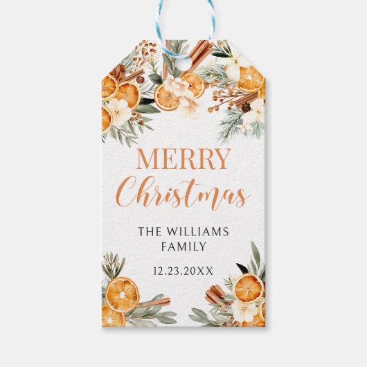 Wintervakantie sinaasappels vrolijke kerstcadeau l cadeaulabel (Voorkant)