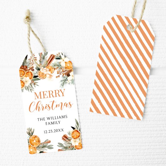 Wintervakantie sinaasappels vrolijke kerstcadeau l cadeaulabel