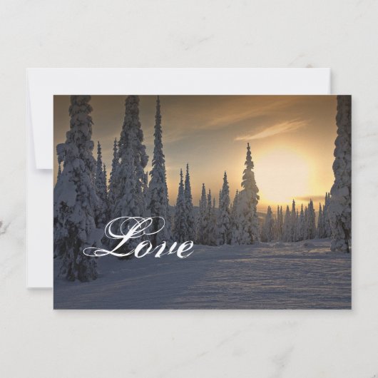 Wintervakantie sneeuw op pine bomen bruiloft uitno kaart (Achterkant)