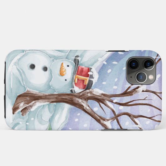 Wintervakantie Sneeuwman Waterverf Case-Mate iPhone Case (Achterkant (horizontaal))