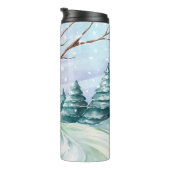 Wintervakantie Sneeuwman Waterverf Thermosbeker (Geroteerd rechts)