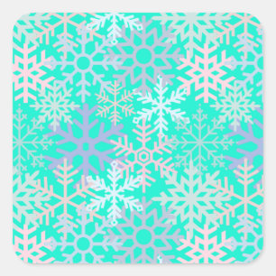 Wintervakantie sneeuwvlokken warm roze groen blauw vierkante sticker