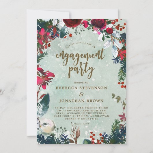 Wintervakantie Snow Engagement Party Uitnodiging (Voorkant)