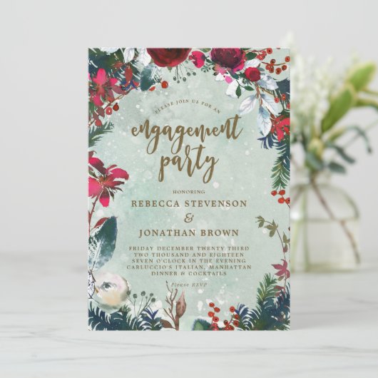 Wintervakantie Snow Engagement Party Uitnodiging (Staand voorkant)