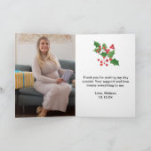 Wintervakantie teddybeer rode poinsettia foto bedankkaart (Binnen)