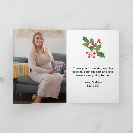 Wintervakantie teddybeer rode poinsettia foto bedankkaart (Binnen)