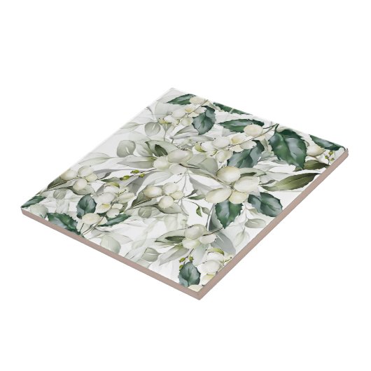 Wintervakantie vertakken groen patroon tegeltje (Zijkant)