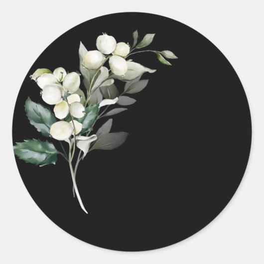 Wintervakantie: witte takken groene waterkoel ronde sticker (Voorkant)