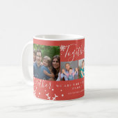 Wintervakantiefamilie 4 sneeuwvlokken met fotocoll koffiemok (Voorkant links)