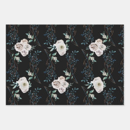 Wintervakantiepatronen rozen inpakpapier vel