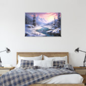 Wintervallei rust: besneeuwde bergen canvas afdruk (Insitu (Slaapkamer))
