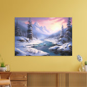 Wintervallei rust: besneeuwde bergen canvas afdruk (Insitu (Woonkamer))
