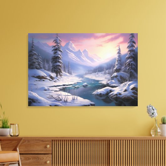 Wintervallei rust: besneeuwde bergen canvas afdruk (Insitu (Woonkamer))