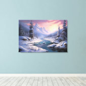 Wintervallei rust: besneeuwde bergen canvas afdruk (Insitu (Houten vloer))