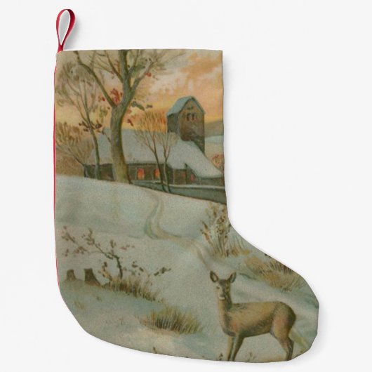 Winterveld herten kerk sneeuw kleine kerstsok (Voorkant)