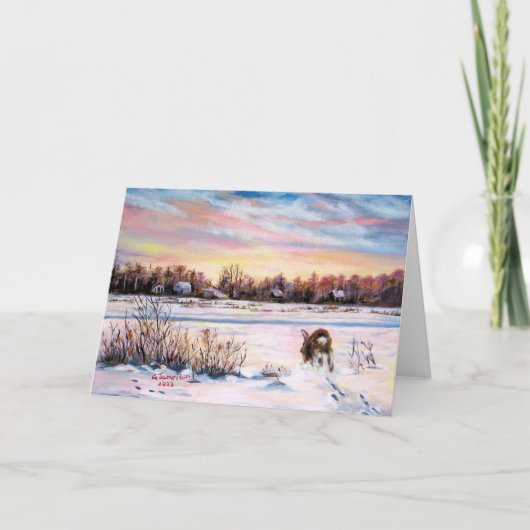 Winterveld met konijn feestdagen kaart (Voorkant)