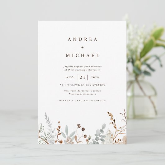 Winterveldbloemen Botanische bruiloft Kaart (Staand voorkant)