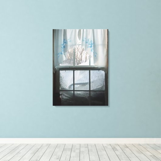 Wintervenster Uitzicht Canvas Afdruk (Insitu (Houten vloer))